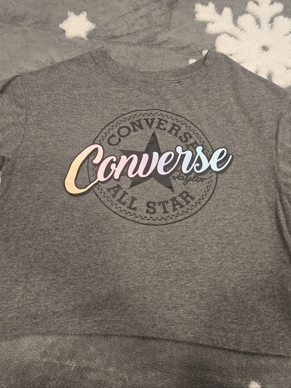 Converse Gray Girls Medium 10-12  Pastel Ombre Logo Crop Style Top